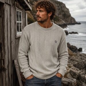 Chaps Ralph Lauren Mens Herringbone Knit Crewneck Sweater Beige XL Logo Pullover